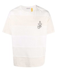 T-shirt girocollo a righe orizzontali beige di Moncler
