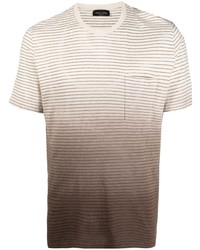 T-shirt girocollo a righe orizzontali beige di Roberto Collina