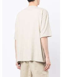 T-shirt girocollo a righe orizzontali beige di YMC