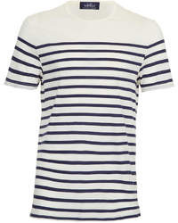 T-shirt girocollo a righe orizzontali bianca e blu scuro