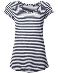 T-shirt girocollo a righe orizzontali bianca e blu scuro di 0039 Italy