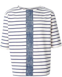 T-shirt girocollo a righe orizzontali bianca e blu scuro di Antonio Marras
