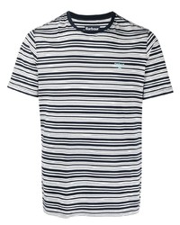 T-shirt girocollo a righe orizzontali bianca e blu scuro di Barbour
