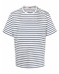 T-shirt girocollo a righe orizzontali bianca e blu scuro di Barena
