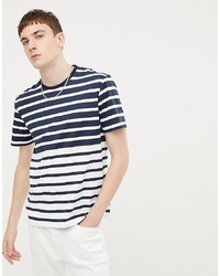 T-shirt girocollo a righe orizzontali bianca e blu scuro di Ben Sherman