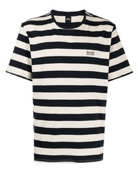 T-shirt girocollo a righe orizzontali bianca e blu scuro di BOSS