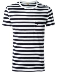 T-shirt girocollo a righe orizzontali bianca e blu scuro di Burberry