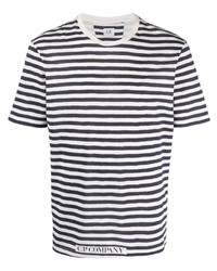 T-shirt girocollo a righe orizzontali bianca e blu scuro di C.P. Company