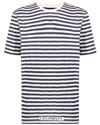 T-shirt girocollo a righe orizzontali bianca e blu scuro di C.P. Company