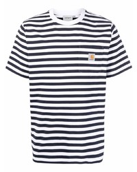 T-shirt girocollo a righe orizzontali bianca e blu scuro di Carhartt WIP