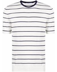 T-shirt girocollo a righe orizzontali bianca e blu scuro di Cenere Gb