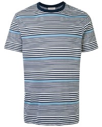 T-shirt girocollo a righe orizzontali bianca e blu scuro di Cerruti 1881