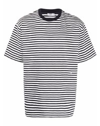 T-shirt girocollo a righe orizzontali bianca e blu scuro di Closed