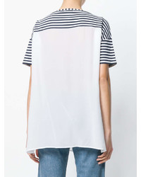 T-shirt girocollo a righe orizzontali bianca e blu scuro di Fay
