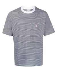 T-shirt girocollo a righe orizzontali bianca e blu scuro di Danton