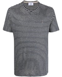 T-shirt girocollo a righe orizzontali bianca e blu scuro di Dondup