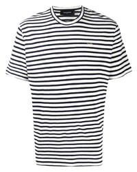 T-shirt girocollo a righe orizzontali bianca e blu scuro di DSQUARED2