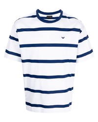 T-shirt girocollo a righe orizzontali bianca e blu scuro di Emporio Armani