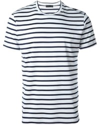 T-shirt girocollo a righe orizzontali bianca e blu scuro di Etro