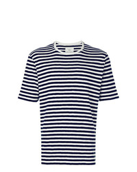 T-shirt girocollo a righe orizzontali bianca e blu scuro di Folk