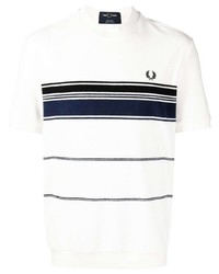 T-shirt girocollo a righe orizzontali bianca e blu scuro di Fred Perry