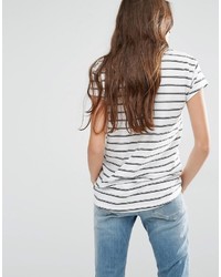 T-shirt girocollo a righe orizzontali bianca e blu scuro di Tommy Hilfiger