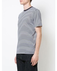 T-shirt girocollo a righe orizzontali bianca e blu scuro di Sunspel