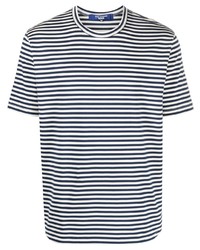 T-shirt girocollo a righe orizzontali bianca e blu scuro di Junya Watanabe MAN