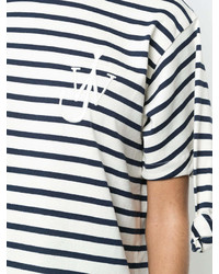 T-shirt girocollo a righe orizzontali bianca e blu scuro di J.W.Anderson