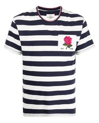 T-shirt girocollo a righe orizzontali bianca e blu scuro di Kent & Curwen