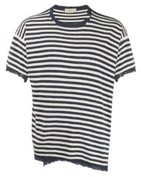 T-shirt girocollo a righe orizzontali bianca e blu scuro di Maison Flaneur