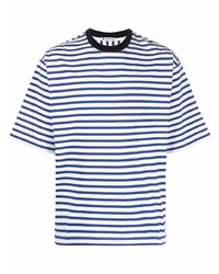 T-shirt girocollo a righe orizzontali bianca e blu scuro di Marni