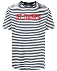 T-shirt girocollo a righe orizzontali bianca e blu scuro di MC2 Saint Barth