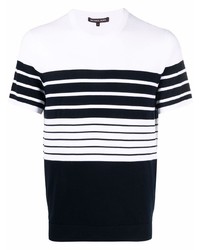 T-shirt girocollo a righe orizzontali bianca e blu scuro di Michael Kors Collection