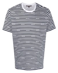 T-shirt girocollo a righe orizzontali bianca e blu scuro di Michael Kors