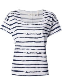 T-shirt girocollo a righe orizzontali bianca e blu scuro di MiH Jeans