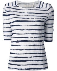 T-shirt girocollo a righe orizzontali bianca e blu scuro di MiH Jeans