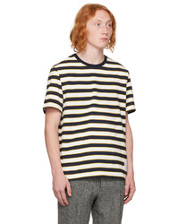 T-shirt girocollo a righe orizzontali bianca e blu scuro di Thom Browne