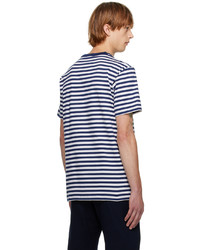 T-shirt girocollo a righe orizzontali bianca e blu scuro di Norse Projects