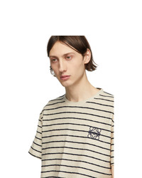 T-shirt girocollo a righe orizzontali bianca e blu scuro di Loewe