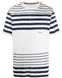 T-shirt girocollo a righe orizzontali bianca e blu scuro di Paul Smith