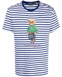 T-shirt girocollo a righe orizzontali bianca e blu scuro di Polo Ralph Lauren
