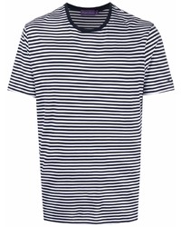 T-shirt girocollo a righe orizzontali bianca e blu scuro di Ralph Lauren Purple Label