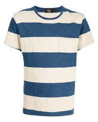 T-shirt girocollo a righe orizzontali bianca e blu scuro di Ralph Lauren RRL