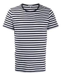 T-shirt girocollo a righe orizzontali bianca e blu scuro di Ron Dorff