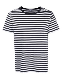 T-shirt girocollo a righe orizzontali bianca e blu scuro di Ron Dorff