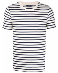 T-shirt girocollo a righe orizzontali bianca e blu scuro di Saint James