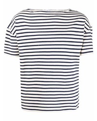 T-shirt girocollo a righe orizzontali bianca e blu scuro di Saint Laurent