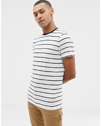 T-shirt girocollo a righe orizzontali bianca e blu scuro di Selected Homme