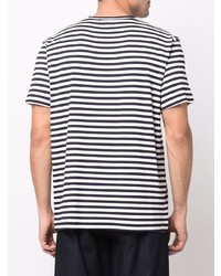 T-shirt girocollo a righe orizzontali bianca e blu scuro di Societe Anonyme